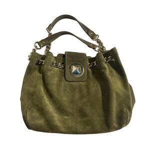 Kate Spade Satchel Green Suede Leather Slouchy Gold Tone Hardware Bag